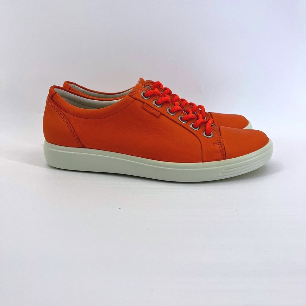 ECCO Soft 7 Women's Sneaker Orange Leather Comfort Casual Walking Shoes Size 5